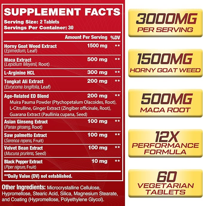 Hornygoatweed Men's 12-in-1 Goat Weed Maximum Strength Male Enhancement Supplement