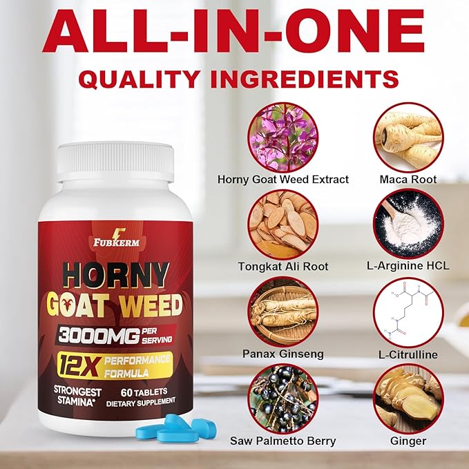Hornygoatweed Men's 12-in-1 Goat Weed Maximum Strength Male Enhancement Supplement