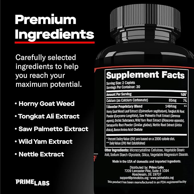 Prime Labs - Testosterone Booster for Men - Natural Endurance, Endurance & Stamina Enhancer - 60 Capsules