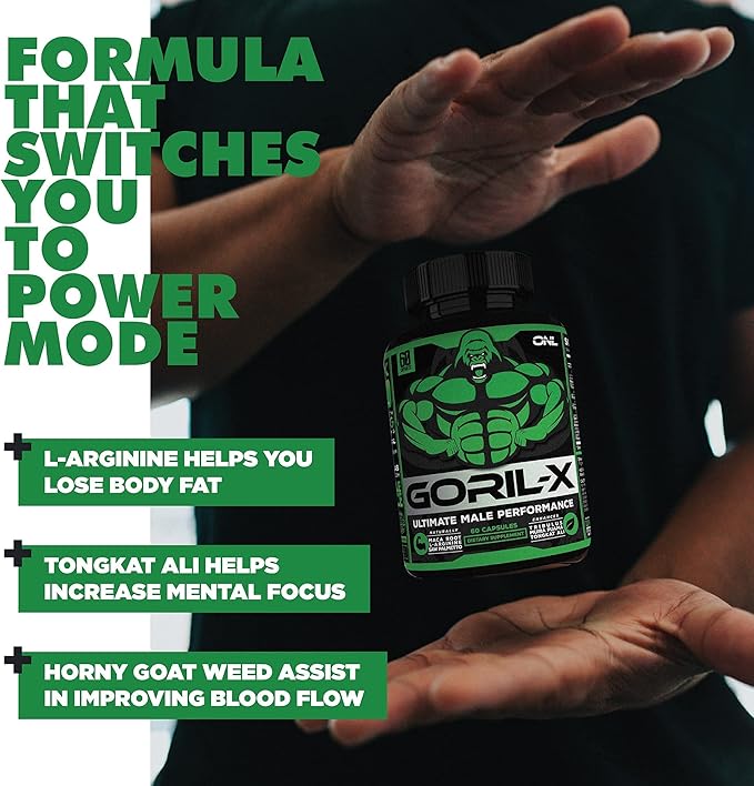 GORIL-X Testosterone Booster for Men - Workout Testosterone Supplement - Increases Size, Strength & Energy