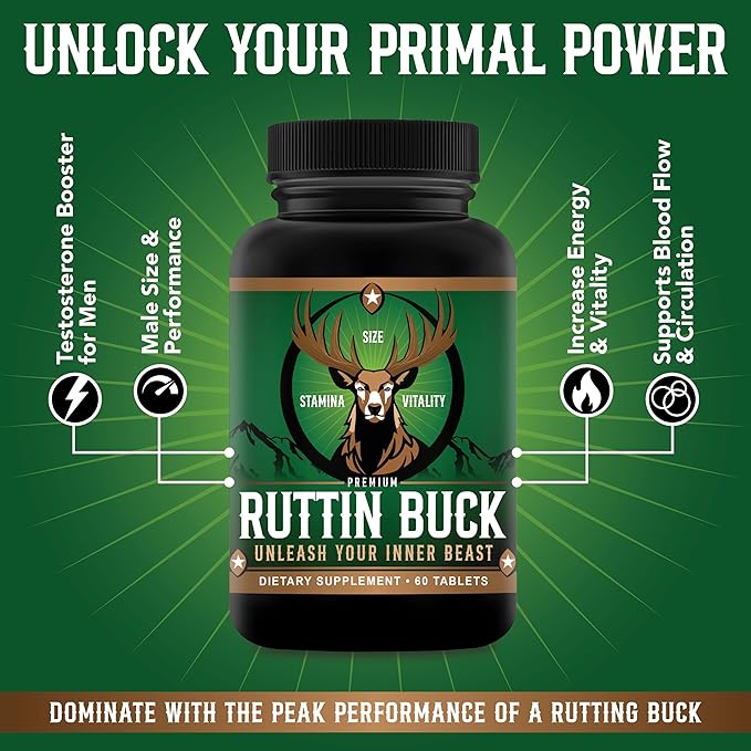 Ruttin Buck - Male Size Enhancement Pills - Boosts Endurance, Performance, Drive, and Energy - Quickly Increases Inches - 4-6 Inches (Approx. 10.1cm) Gain- 60 Tablets