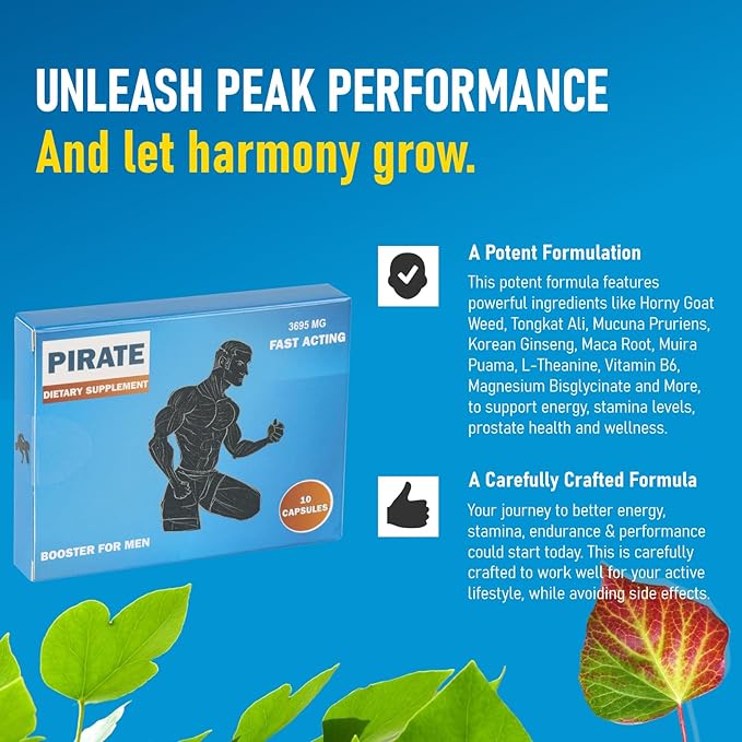 Pirate Men's Supplement - Fast Action Herbal Endurance &amp; Energy Booster