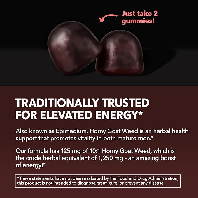 Horny Goat Weed Gummies with Vitamin B12 - Energy, Endurance & Performance Support Men's Health - 60 Capsules