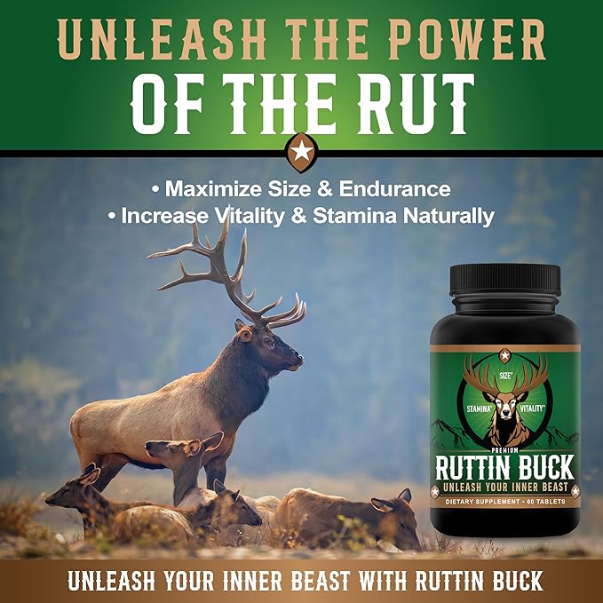 Ruttin Buck - Male Size Enhancement Pills - Boosts Endurance, Performance, Drive, and Energy - Quickly Increases Inches - 4-6 Inches (Approx. 10.1cm) Gain- 60 Tablets