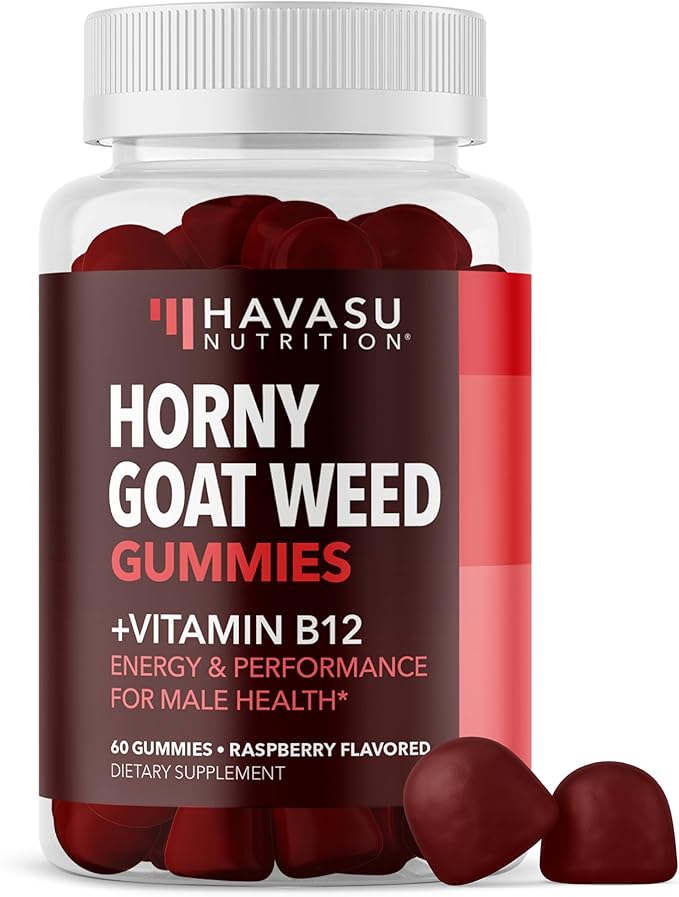 Horny Goat Weed Gummies with Vitamin B12 - Energy, Endurance & Performance Support Men's Health - 60 Capsules
